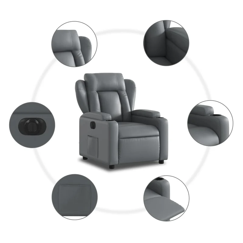 Fauteuil relax TV fonction d'inclinaison électrique très confortable en PVC gris DEC028388