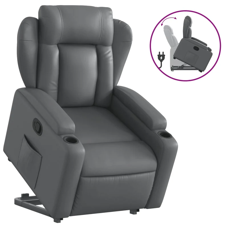 Fauteuil relax TV rembourrage confortable fonction de levage électrique en PVC gris DEC027980