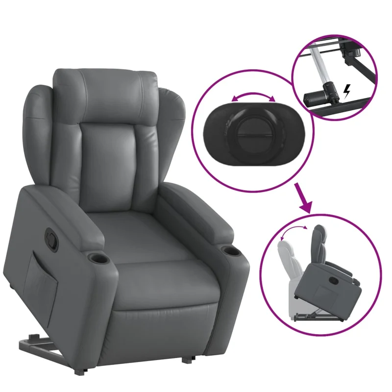 Fauteuil relax TV rembourrage confortable fonction de levage électrique en PVC gris DEC027980