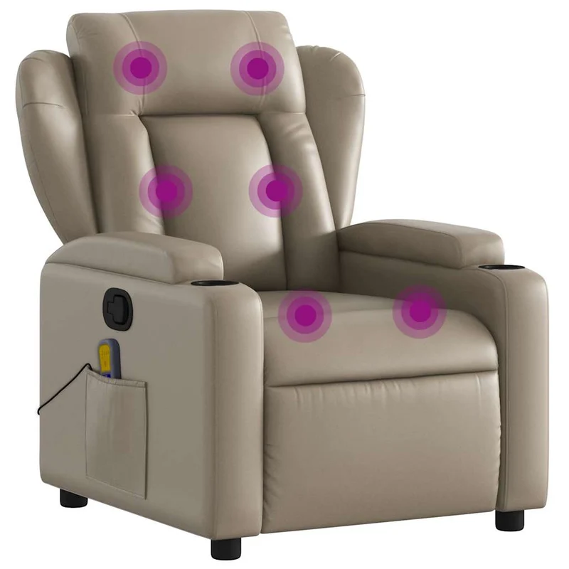 Fauteuil de relaxation TV fonction massage inclinable 6 points de massage en PVC couleur cappuccino DEC026878