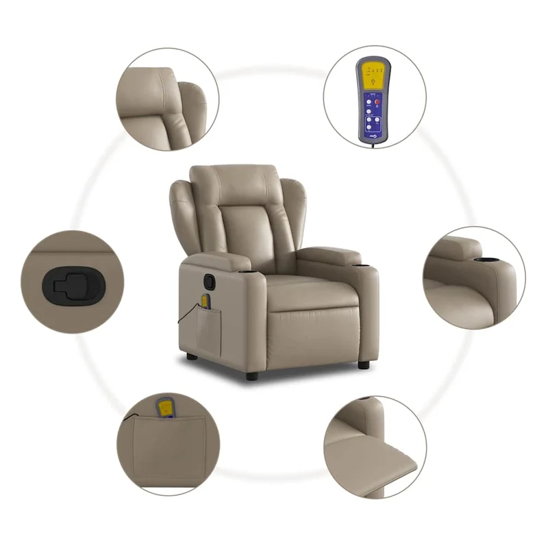 Fauteuil de relaxation TV fonction massage inclinable 6 points de massage en PVC couleur cappuccino DEC026878