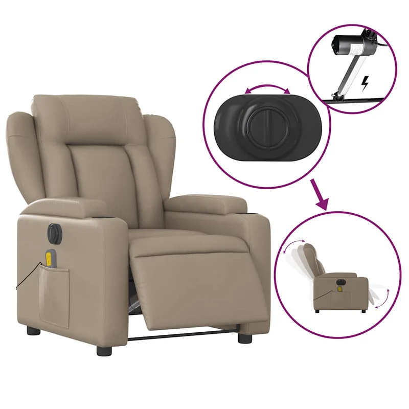 Fauteuil de relaxation TV fonction massage inclinable électrique en PVC couleur cappuccino DEC027132