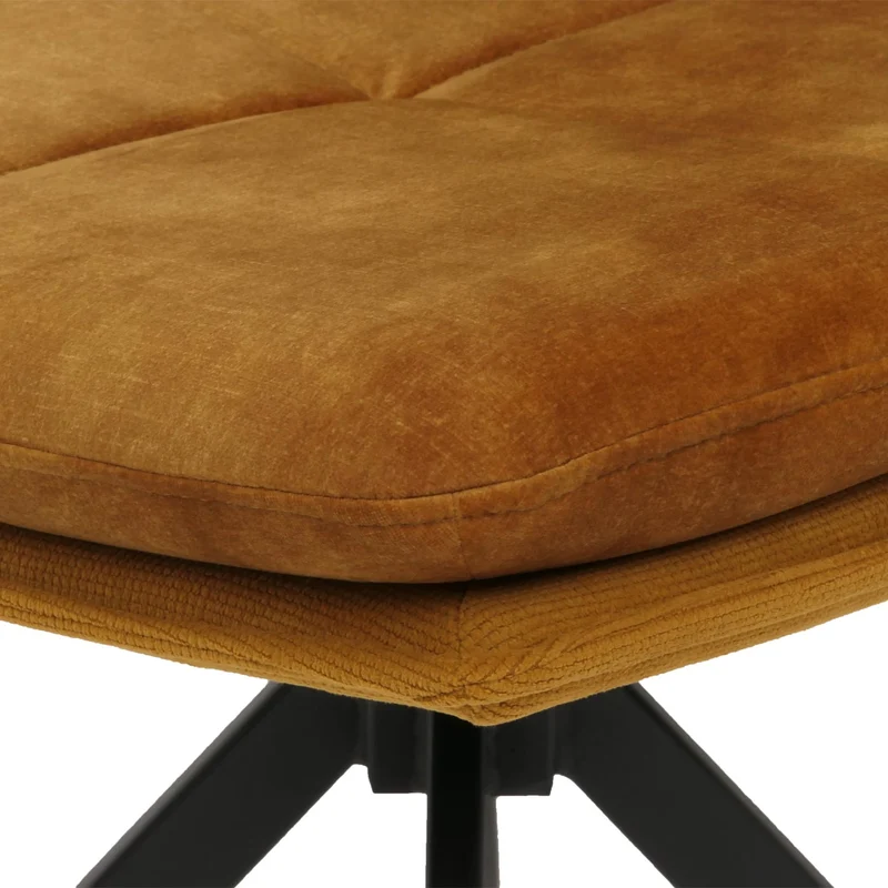 Ensemble de 2 chaises de salle à manger rotative pieds métallique assise en tissu jaune coutures décoratives 04_0006621