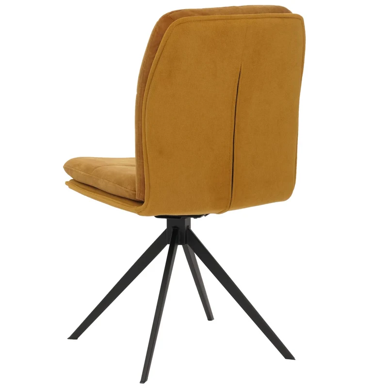 Ensemble de 2 chaises de salle à manger rotative pieds métallique assise en tissu jaune coutures décoratives 04_0006621