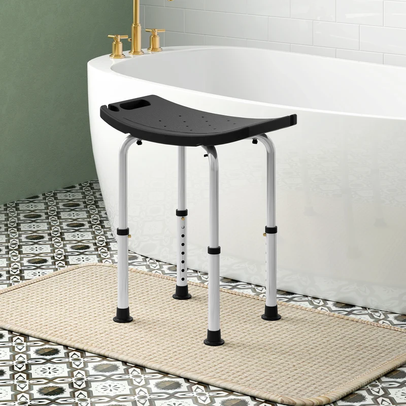 Tabouret de douche pour personnes âgées 50 x 36 x 39,5-56,5 cm antidérapant réglable moderne épuré en aluminium noir 21_0000903