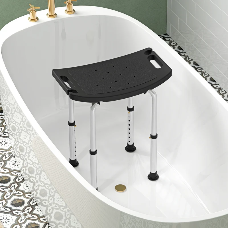 Tabouret de douche pour personnes âgées 50 x 36 x 39,5-56,5 cm antidérapant réglable moderne épuré en aluminium noir 21_0000903