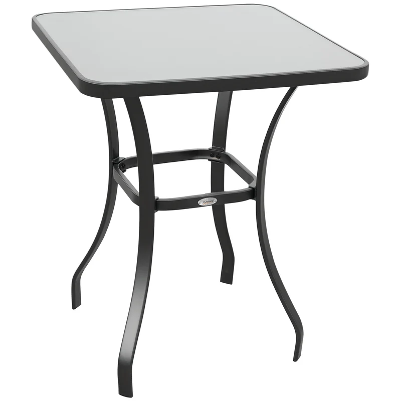 Table bistro carrée jardin 68 x 68 x 84 cm coins arrondis gain de place style contemporain finition mate en métal gris 21_0004557