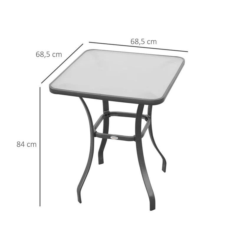 Table bistro carrée jardin 68 x 68 x 84 cm coins arrondis gain de place style contemporain finition mate en métal gris 21_0004557