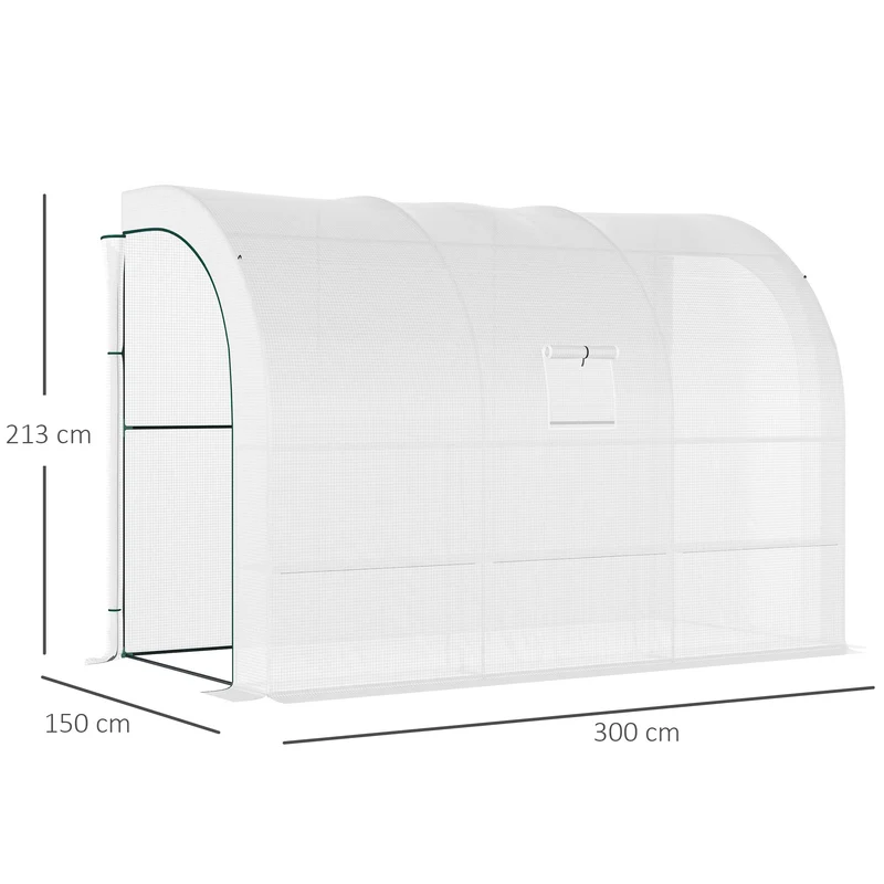 Serre de jardin adossée 300 x 150 x 213 cm protection plantes saison prolongée ventilation moderne épuré en pe blanc 21_0004136