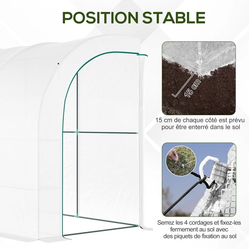 Serre de jardin adossée 300 x 150 x 213 cm protection plantes saison prolongée ventilation moderne épuré en pe blanc 21_0004136