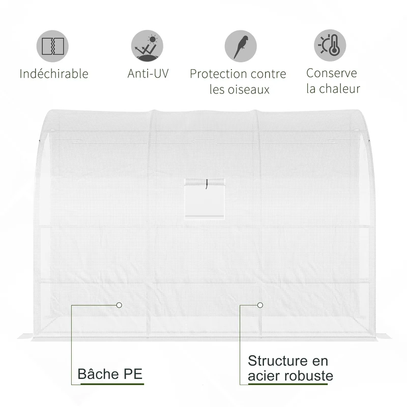 Serre de jardin adossée 300 x 150 x 213 cm protection plantes saison prolongée ventilation moderne épuré en pe blanc 21_0004136