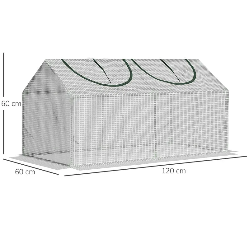 Serre compacte balcon 120 x 60 x 60 cm 2 fenêtres enroulables rebord enterrable 10 cm moderne épuré en plastique blanc 21_0004154