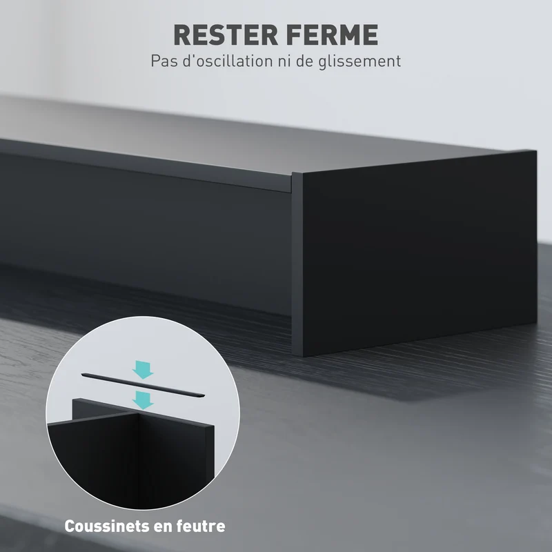 Rehausseur écran bureau 100 x 27 x 15 cm deux rangements gain ergonomique moderne épuré en panneau de particules noir 21_0006372