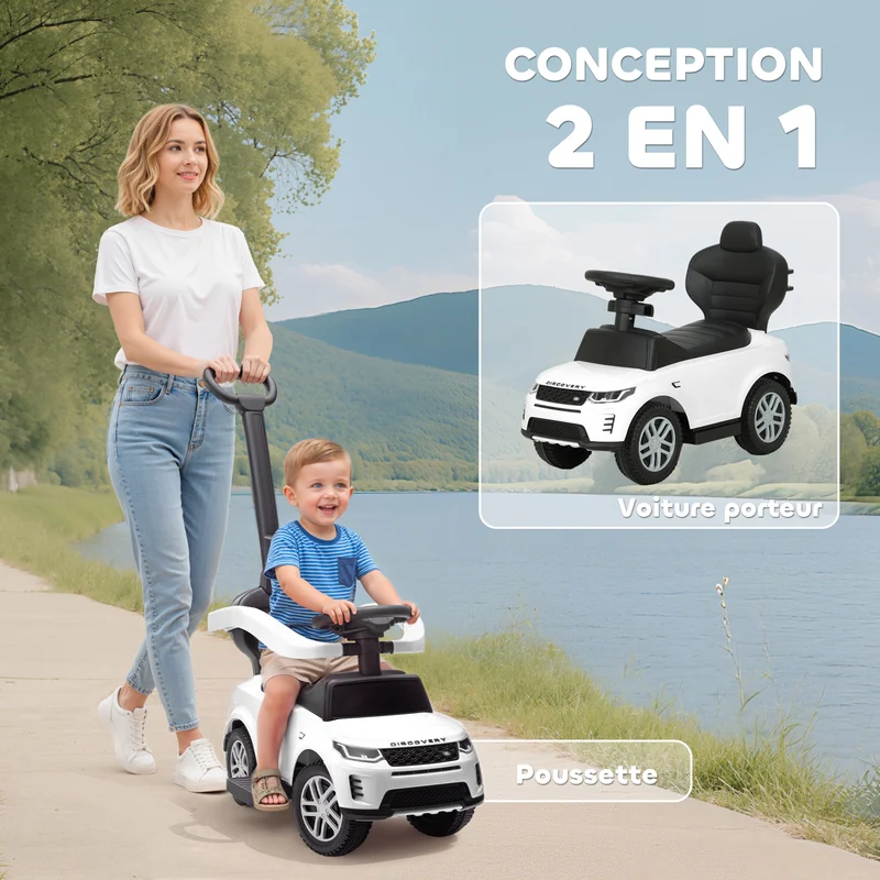 Porteur poussette convertible enfant 84 x 40 x 94,5 cm poignée amovible rangement sous assise design moderne en PP blanc 21_0000647