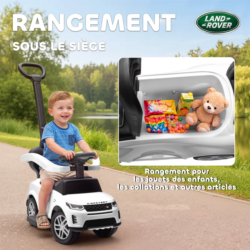 Porteur poussette convertible enfant 84 x 40 x 94,5 cm poignée amovible rangement sous assise design moderne en PP blanc 21_0000647