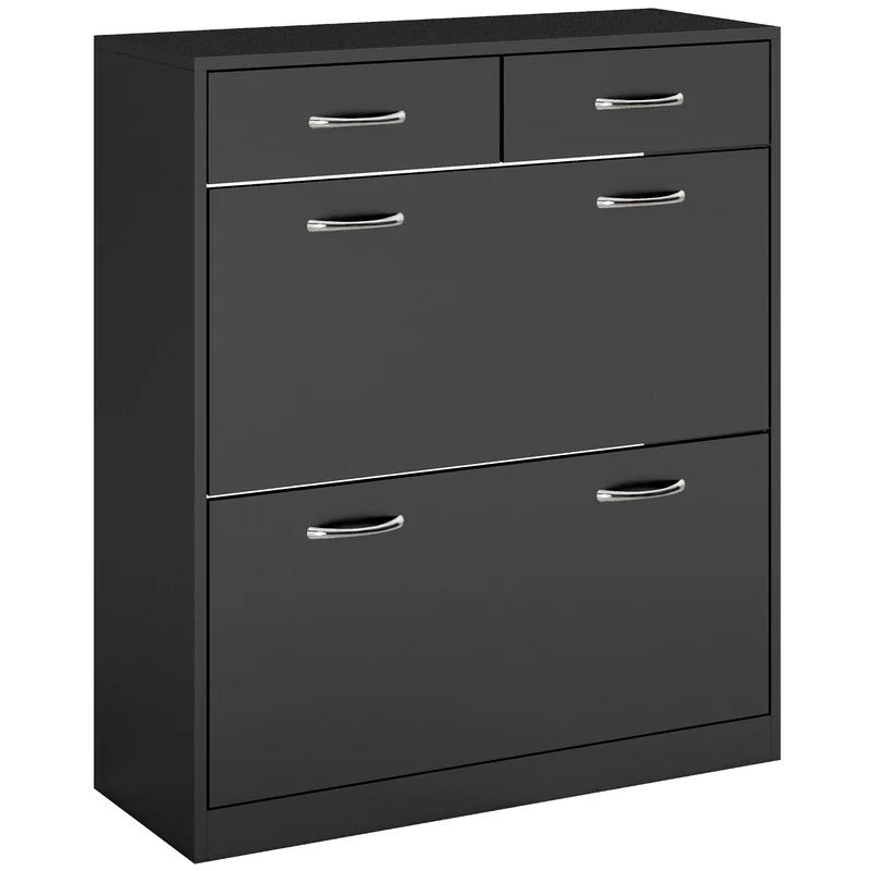 Meuble à chaussures entrée dressing 80 x 30 x 91,5 cm rangement pratique contemporain épuré en panneau de particules noir 21_0002657