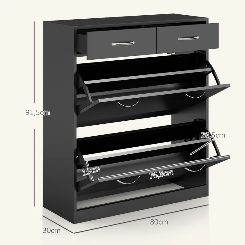 Meuble à chaussures entrée dressing 80 x 30 x 91,5 cm rangement pratique contemporain épuré en panneau de particules noir 21_0002657