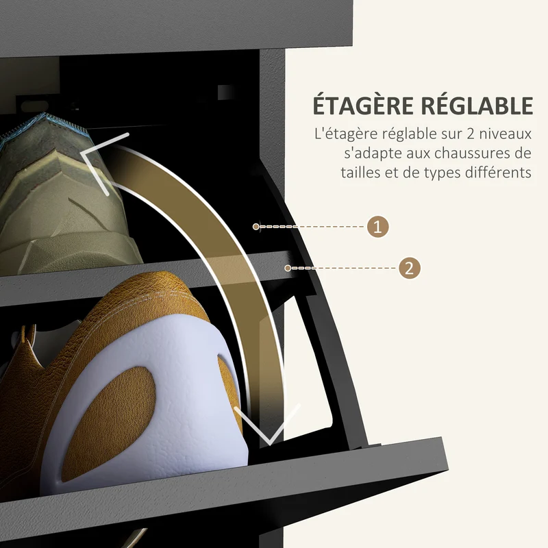 Meuble à chaussures entrée dressing 80 x 30 x 91,5 cm rangement pratique contemporain épuré en panneau de particules noir 21_0002657