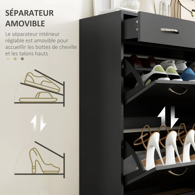 Meuble à chaussures entrée dressing 80 x 30 x 91,5 cm rangement pratique contemporain épuré en panneau de particules noir 21_0002657