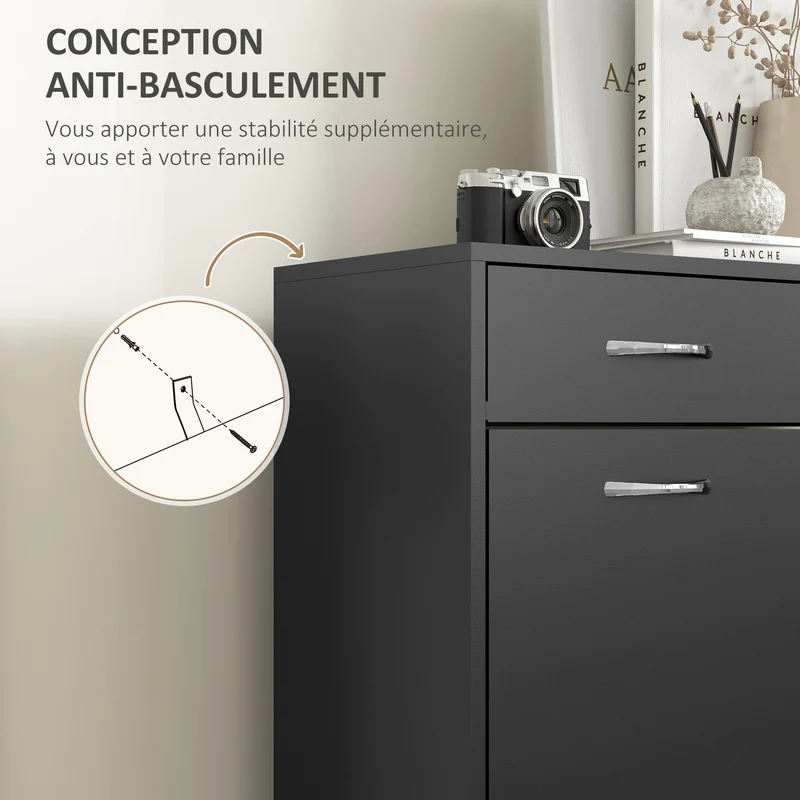 Meuble à chaussures entrée dressing 80 x 30 x 91,5 cm rangement pratique contemporain épuré en panneau de particules noir 21_0002657