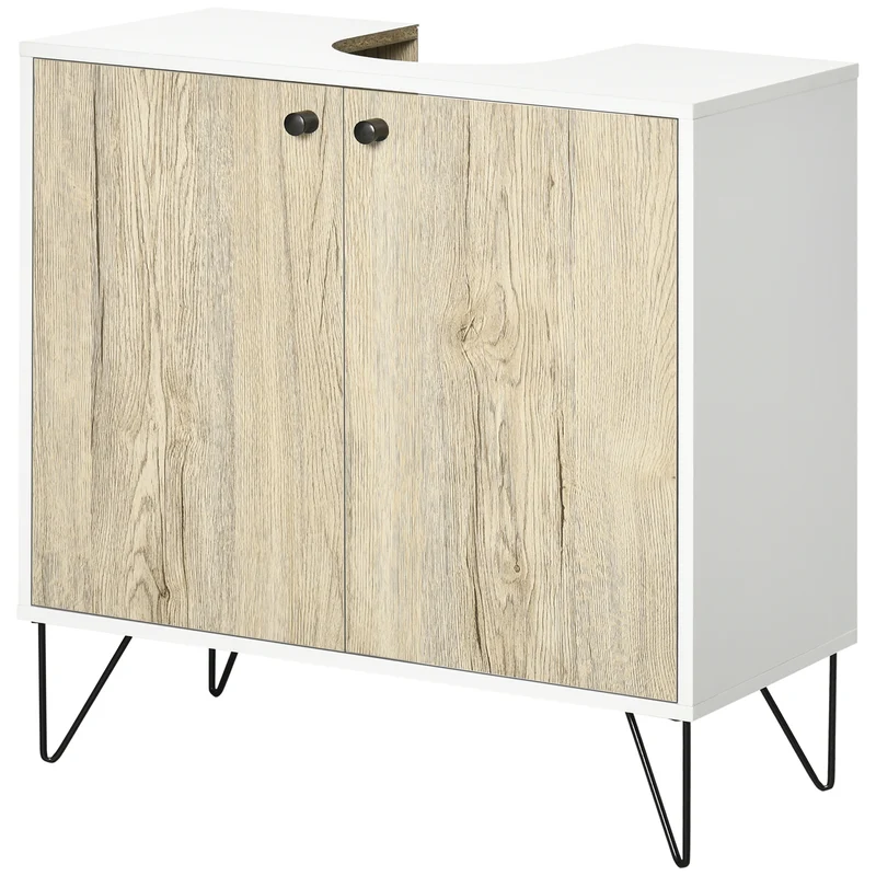 Meuble sous lavabo salle de bain 60 x 30 x 60 cm étagère découpe en u moderne minimaliste finition mate en mélamine blanc 21_0001918