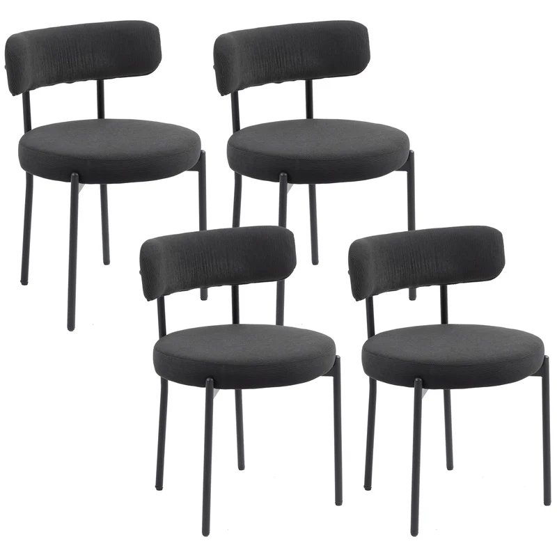 Lot de 4 chaises de salle à manger 51 x 51 x 76 cm assise rembourrée pieds antidérapants moderne cosy en polyester noir 21_0003263