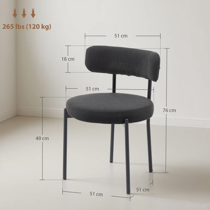 Lot de 4 chaises de salle à manger 51 x 51 x 76 cm assise rembourrée pieds antidérapants moderne cosy en polyester noir 21_0003263