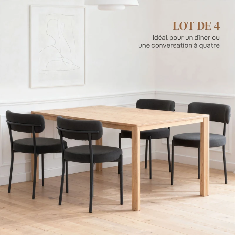 Lot de 4 chaises de salle à manger 51 x 51 x 76 cm assise rembourrée pieds antidérapants moderne cosy en polyester noir 21_0003263