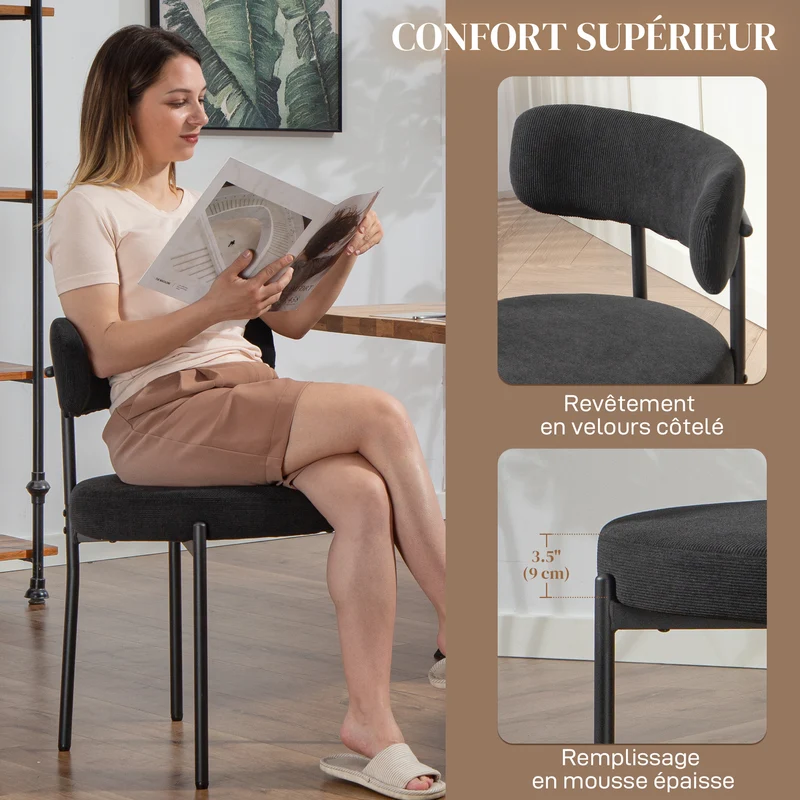 Lot de 4 chaises de salle à manger 51 x 51 x 76 cm assise rembourrée pieds antidérapants moderne cosy en polyester noir 21_0003263