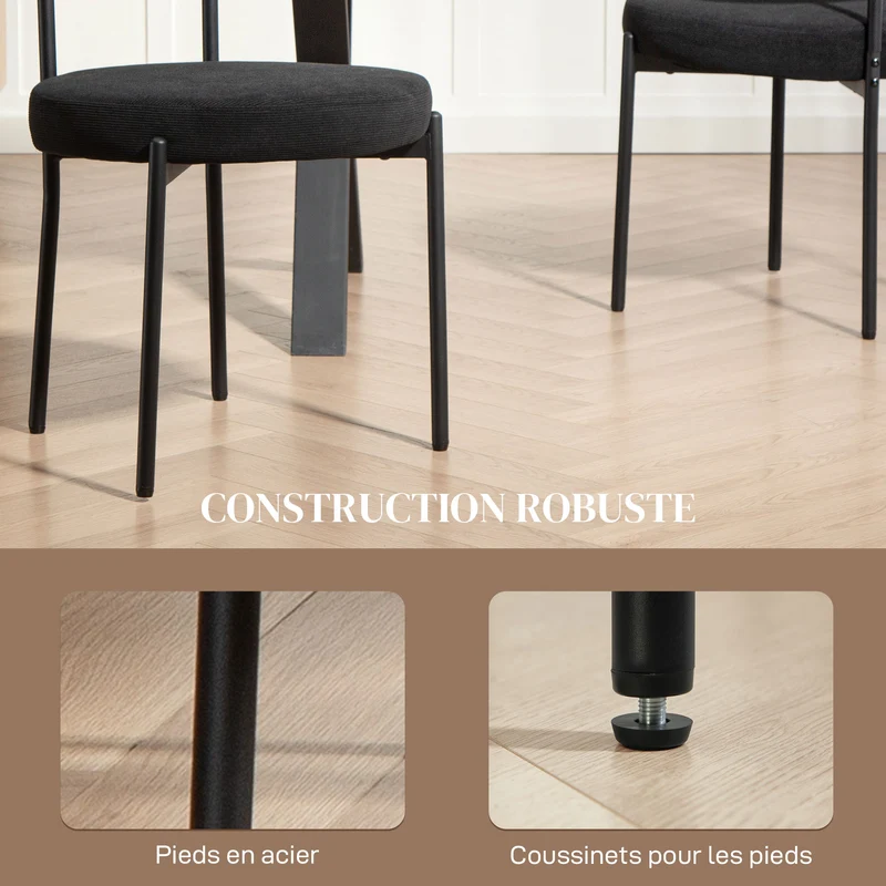 Lot de 4 chaises de salle à manger 51 x 51 x 76 cm assise rembourrée pieds antidérapants moderne cosy en polyester noir 21_0003263