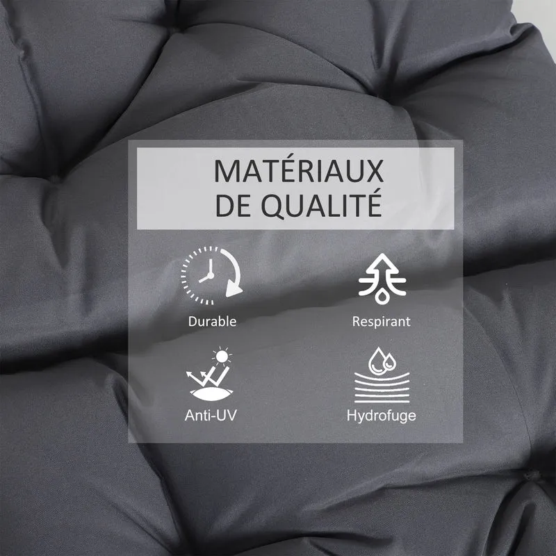 Lot de 2 coussins chaise d'extérieur 98 x 50 x 8 cm assise dossier rembourrés capitonnés contemporain en polyester gris 21_0004574