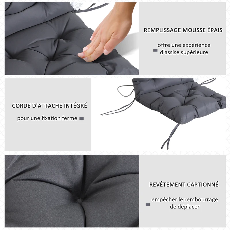 Lot de 2 coussins chaise d'extérieur 98 x 50 x 8 cm assise dossier rembourrés capitonnés contemporain en polyester gris 21_0004574