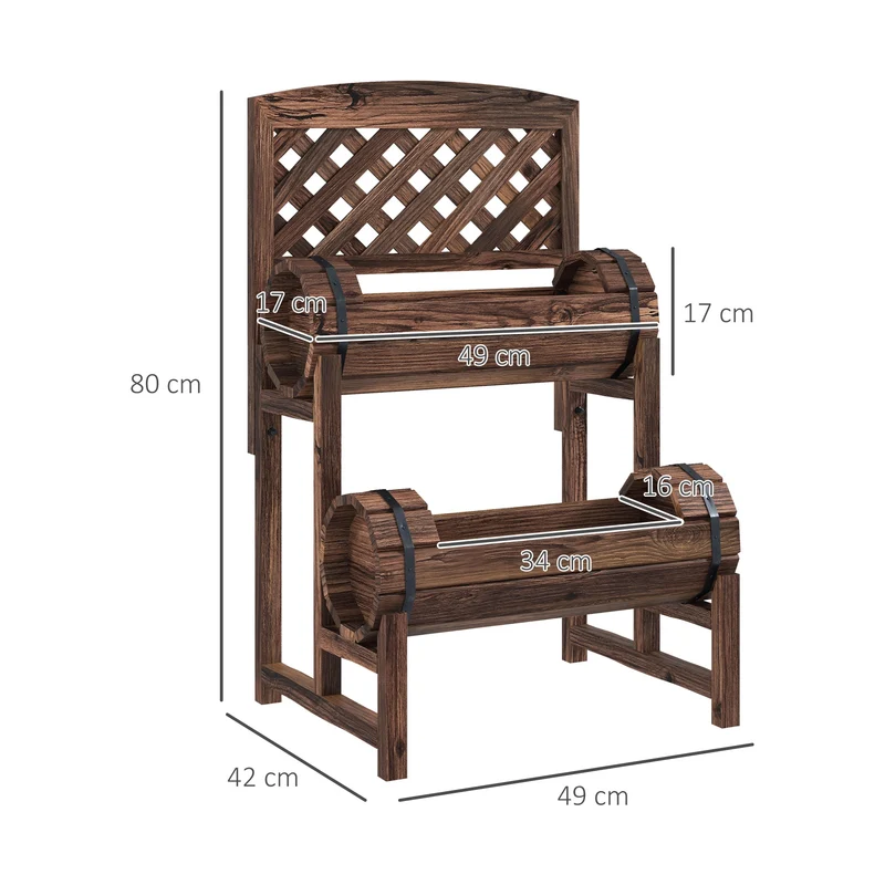 Jardinière surélevée treillis potager 42 x 49 x 80 cm drainage stable deux bacs rustique jardin en bois de sapin marron 21_0005418
