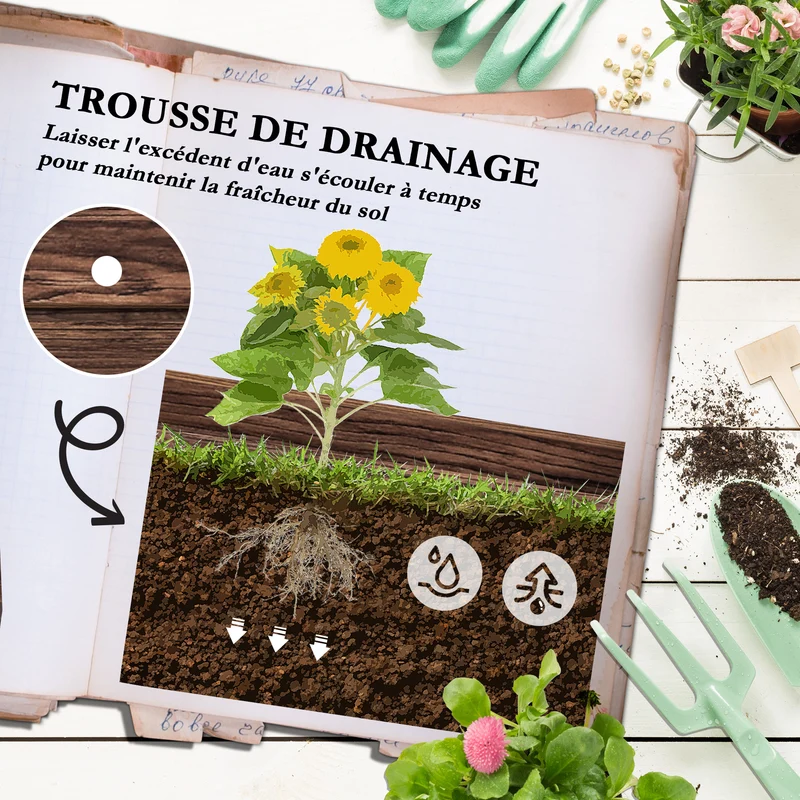 Jardinière surélevée treillis potager 42 x 49 x 80 cm drainage stable deux bacs rustique jardin en bois de sapin marron 21_0005418