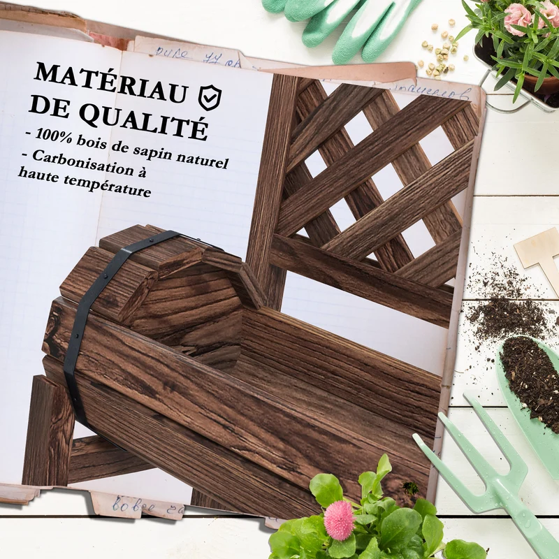 Jardinière surélevée treillis potager 42 x 49 x 80 cm drainage stable deux bacs rustique jardin en bois de sapin marron 21_0005418