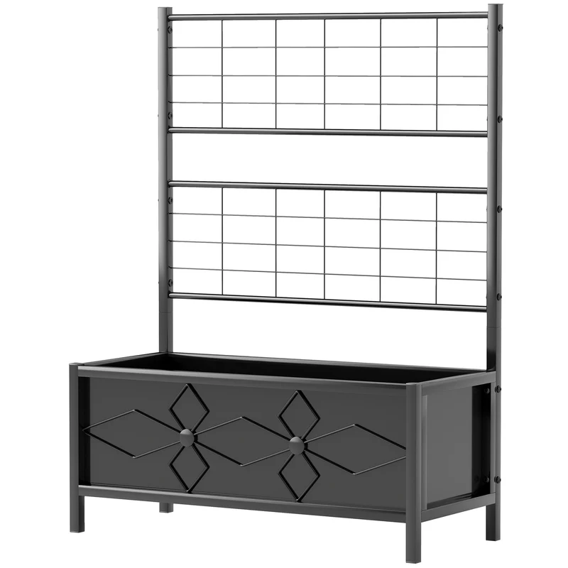 Jardinière surélevée jardin 90 x 40 x 120 cm support plantes grimpantes drainage solide design en acier galvanisé noir 21_0005478