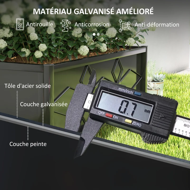 Jardinière surélevée jardin 90 x 40 x 120 cm support plantes grimpantes drainage solide design en acier galvanisé noir 21_0005478