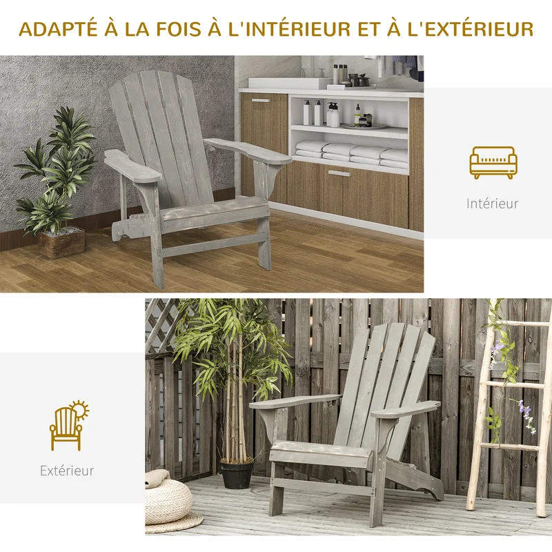 Fauteuil de jardin 78 x 89 x 88 cm haut dossier incliné assise profonde confort terrasse rustique vintage en bois gris 21_0004649