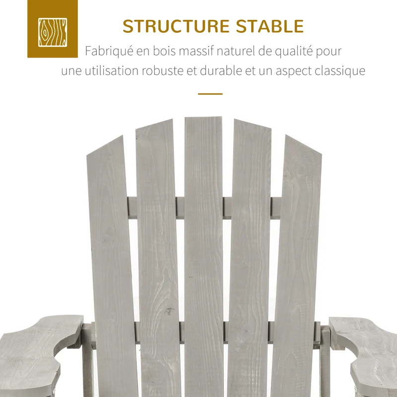 Fauteuil de jardin 78 x 89 x 88 cm haut dossier incliné assise profonde confort terrasse rustique vintage en bois gris 21_0004649