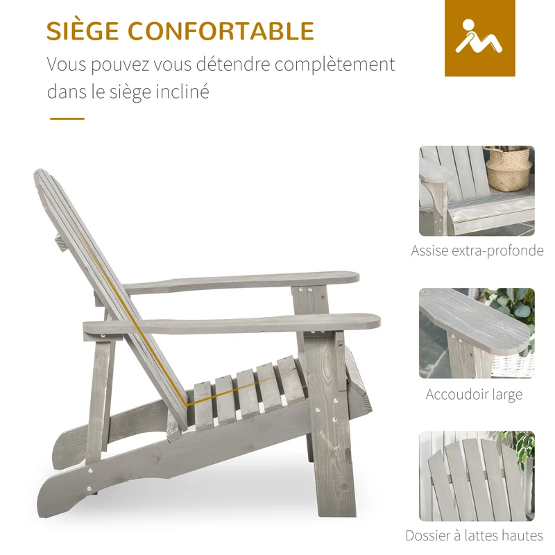 Fauteuil de jardin 78 x 89 x 88 cm haut dossier incliné assise profonde confort terrasse rustique vintage en bois gris 21_0004649