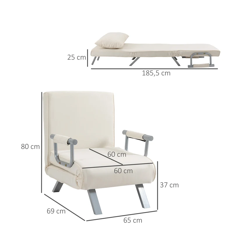 Fauteuil chauffeuse convertible 1 place lit 60 x 186 x 25 cm déhoussable grand confort contemporain cosy en suède blanc 21_0001682