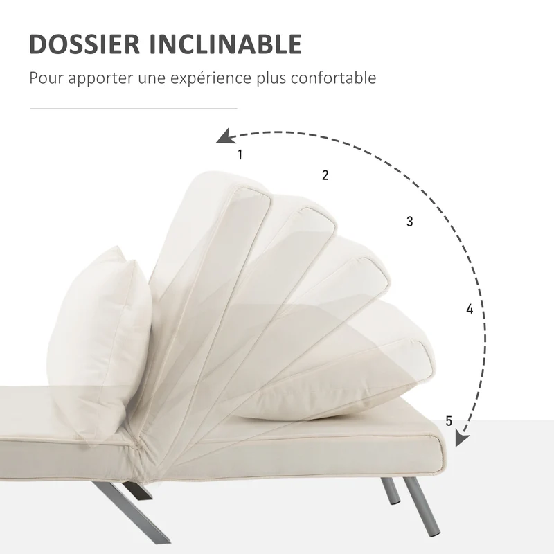 Fauteuil chauffeuse convertible 1 place lit 60 x 186 x 25 cm déhoussable grand confort contemporain cosy en suède blanc 21_0001682
