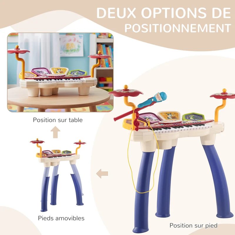 Ensemble piano batterie enfant 74 x 32.2 x 71 cm jeu interactif micro tabouret contemporain en plastique multicolore 21_0000696
