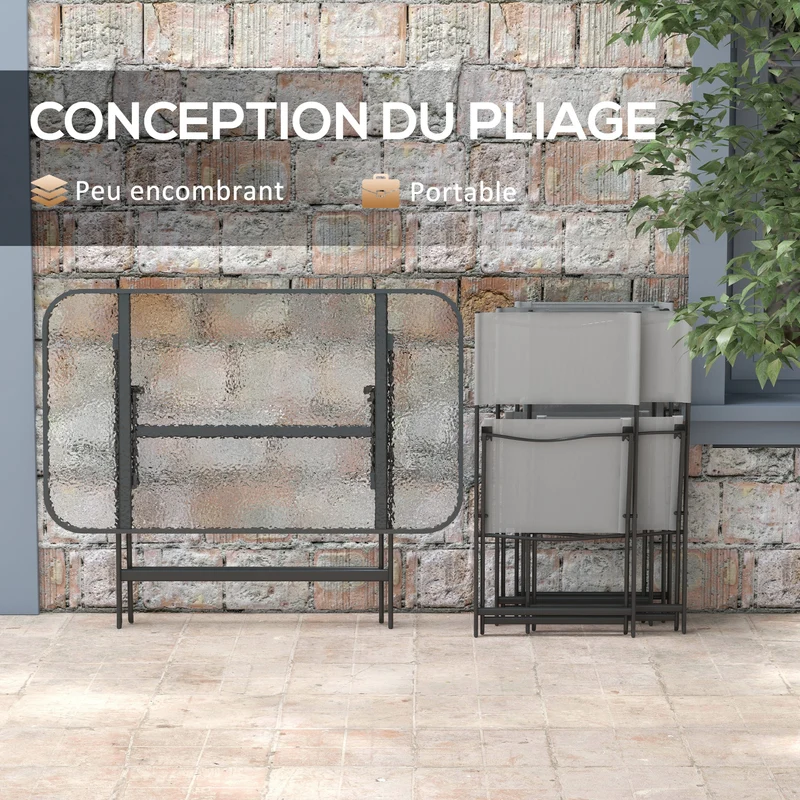 Ensemble de jardin 5 pièces table et 4 chaises 120 x 70 x 70 cm pliables assise respirante contemporain en métal gris 21_0005194