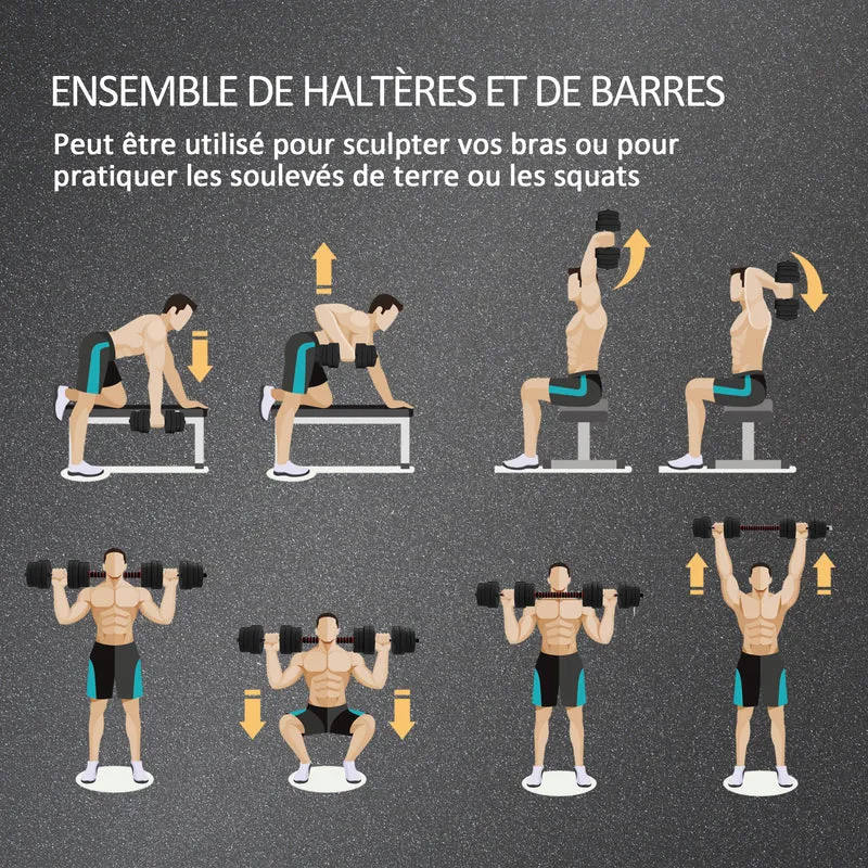 Ensemble d'haltères courts entraînement salon 50 x 21 x 21 cm réglables poignées antidérapantes moderne en hdpe noir 21_0006792