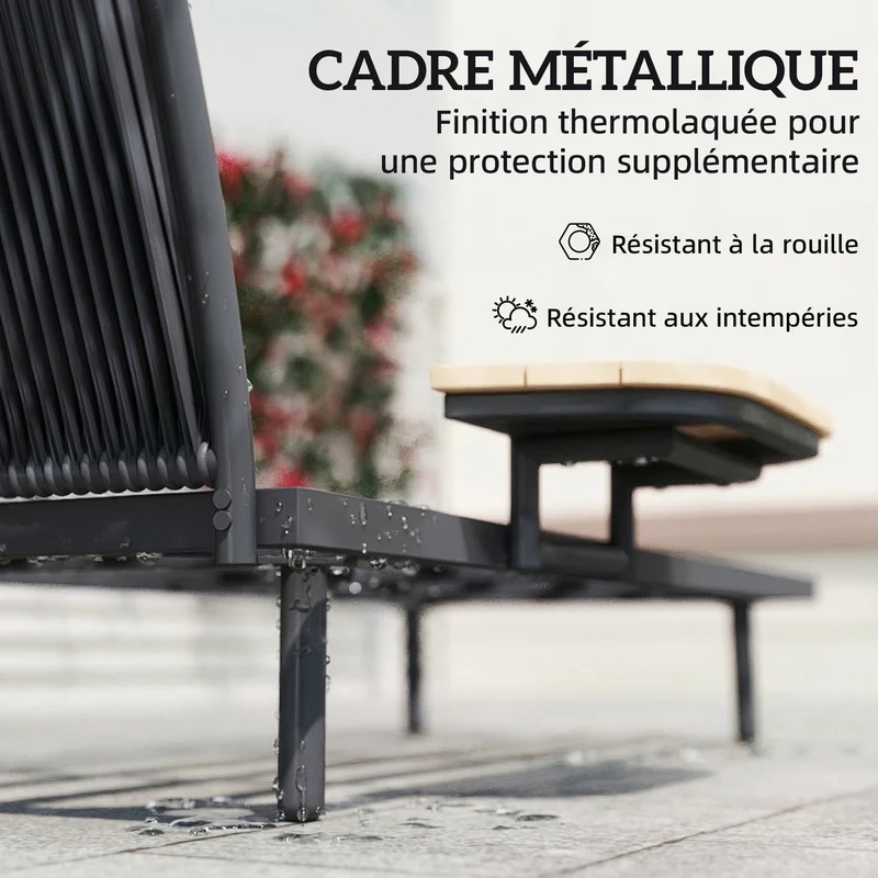 Chaise longue de jardin 58 x 137 x 75 cm coussins lavables étagère latérale confort extérieur contemporain en oléfine gris 21_0005723