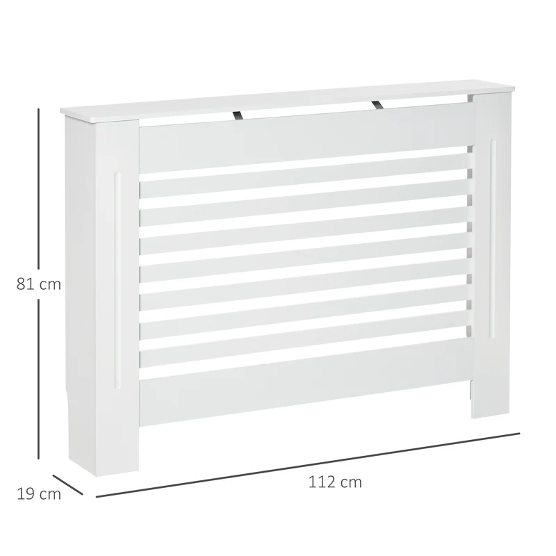 Cache-radiateur à lattes horizontales salon 112 x 19 x 81 cm étagère aération contemporain épuré fini mat en MDF blanc 21_0001102