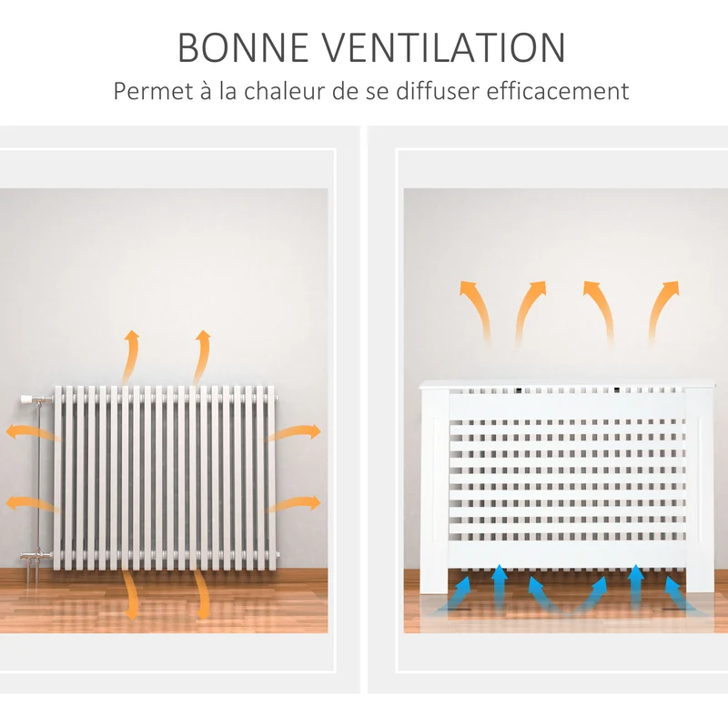 Cache-radiateur à lattes horizontales salon 112 x 19 x 81 cm étagère aération contemporain épuré fini mat en MDF blanc 21_0001102