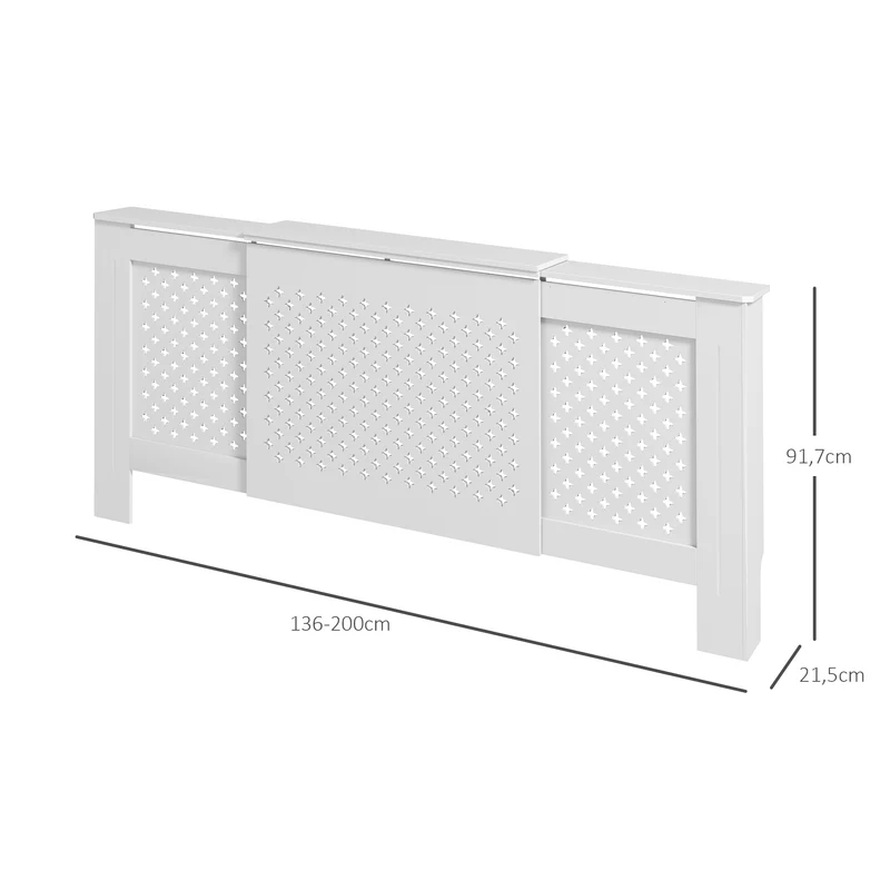 Cache-radiateur extensible 136-200 x 21.5 x 91.7 cm protection et surface d'exposition contemporain épuré en MDF blanc 21_0001140