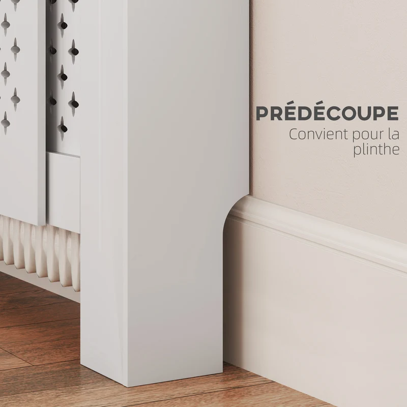 Cache-radiateur extensible 136-200 x 21.5 x 91.7 cm protection et surface d'exposition contemporain épuré en MDF blanc 21_0001140